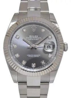 NEW ROLEX DATEJUST 41 STEEL 18K WG RHODIUM DIAMOND DIAL WATCH B/P '24 126334