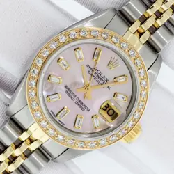 ROLEX LADY DATEJUST PINK MOP DIAMOND DIAL STEEL - 18K GOLD DIAMOND BEZEL WATCH