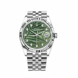 ROLEX DATEJUST 126234 WHITE GOLD STAINLESS STEEL PALM MOTIF DIAMOND DIAL