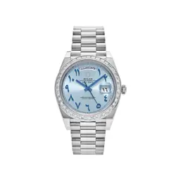 ROLEX DAY-DATE 228396TBR PLATINUM ICE BLUE ARABIC DIAL DIAMOND BEZEL