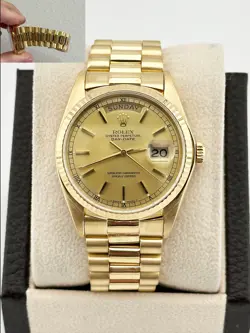 ROLEX PRESIDENT DAY DATE 18038 CHAMPAGNE DIAL 18K YELLOW GOLD 36MM