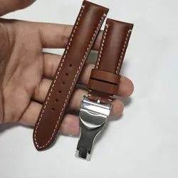 For Rolex Tudor Black Bay Seiko 20mm Brown Leather WatchBand Strap Silver Clasp