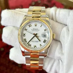 Rolex Datejust 36 BOX PAPERS Two Tone 18K Yellow Gold White Dial Roman Oyster