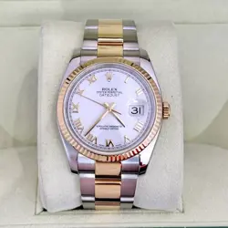 Rolex Datejust 36 BOX PAPERS Two Tone 18K Yellow Gold White Dial Roman Oyster