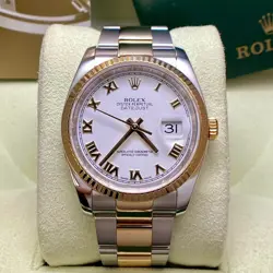 Rolex Datejust 36 BOX PAPERS Two Tone 18K Yellow Gold White Dial Roman Oyster