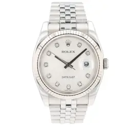 ROLEX DATEJUST 116234 18KW & SS MENS WATCH SILVER JUBILEE DIAMOND DIAL JUBILEE