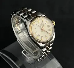 Vintage Rolex Date Lady 2Tone 14K Yellow Gold Steel Watch White Roman Dial 6519