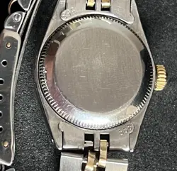 Vintage Rolex Date Lady 2Tone 14K Yellow Gold Steel Watch White Roman Dial 6519