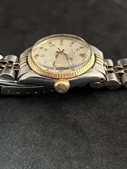 Vintage Rolex Date Lady 2Tone 14K Yellow Gold Steel Watch White Roman Dial 6519