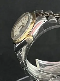 Vintage Rolex Date Lady 2Tone 14K Yellow Gold Steel Watch White Roman Dial 6519