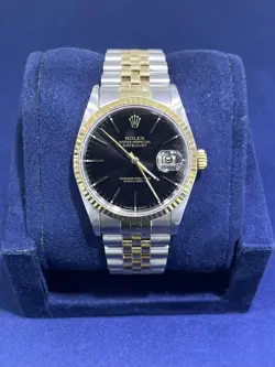 ROLEX DATEJUST 36MM BLACK DIAL 18K GOLD STAINLESS STEEL JUBILEE WATCH 16233