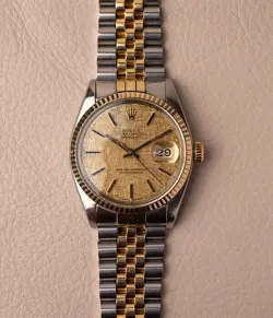 ROLEX DATEJUST 16013 TWO TONE CHAMPAGNE LINEN DIAL MEN'S 36MM WATCH AUTOMATIC