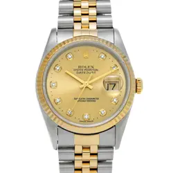 ROLEX 3/10  DATEJUST 16233G W NUMBER 1995 MANUFACTURED CHAMPAGNE/DIAMOND WATCH W