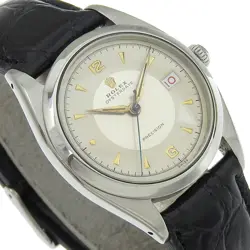 Rolex Precision Oysterdate Watch 21 Series 6494 Stainless Steel Embossed Lea