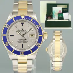 PAPERS 2024 RSC SERVICE ROLEX SUBMARINER 16613 TWO TONE GOLD SERTI DIAMOND WATCH