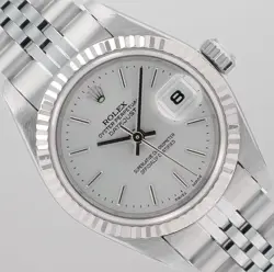 ROLEX LADIES DATEJUST 26MM STEEL SILVER INDEX DIAL FLUTED JUBILEE WATCH 79174