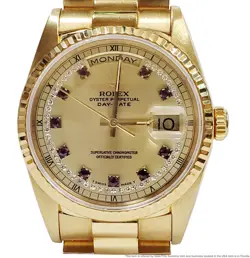 Rolex President 18238 Day Date 18k Gold Factory Ruby Diamond Dial Watch Box