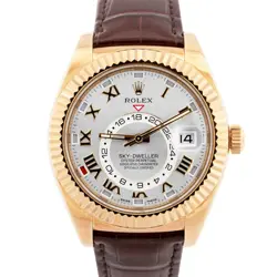 2017 PAPERS ROLEX SKY-DWELLER 42MM 18K YELLOW GOLD SILVER ROMAN 326138 WATCH BOX