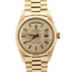 1972 ROLEX DAY-DATE PRESIDENT 36MM SILVER AUTOMATIC 18K YELLOW GOLD WATCH 1803