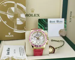 ROLEX 18kt Gold DAYTONA MOP Diamond Pink Bezel Alligator Strap 116518 SANT BLANC