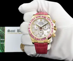 ROLEX 18kt Gold DAYTONA MOP Diamond Pink Bezel Alligator Strap 116518 SANT BLANC