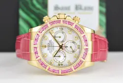 ROLEX 18kt Gold DAYTONA MOP Diamond Pink Bezel Alligator Strap 116518 SANT BLANC