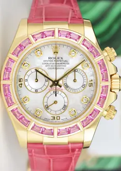 ROLEX 18kt Gold DAYTONA MOP Diamond Pink Bezel Alligator Strap 116518 SANT BLANC