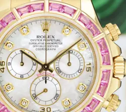 ROLEX 18kt Gold DAYTONA MOP Diamond Pink Bezel Alligator Strap 116518 SANT BLANC