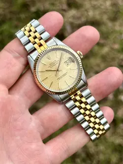 ROLEX DATEJUST 16013 TWO TONE (GOLD LINEN DIAL)  QUICK SET 36MM MEN'S WATCH