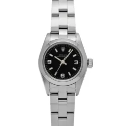 USED ROLEX OYSTER PERPETUAL 67180 BLACK CASE SIZE 24×24MM LADIES WATCH #31711