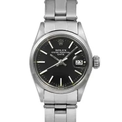 USED ROLEX OYSTER PERPETUAL DATE 6516 BLACK LADIES WATCH #10101