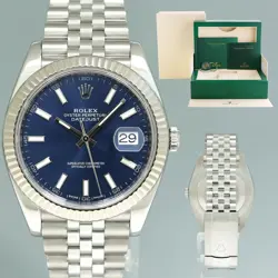 2020 MINT ROLEX DATEJUST 41 BLUE STICK JUBILEE WHITE GOLD FLUTED 126334 WATCH
