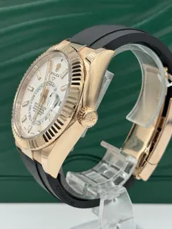 Rolex Sky-Dweller 326235 18K Rose Gold Black Oysterflex Strap White Dial