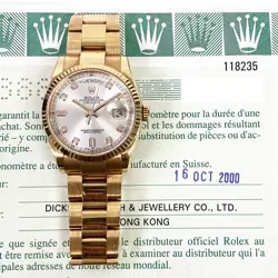 2000 ROLEX DAY-DATE 36 118235, PRESIDENT BRACELET, ROSE GOLD, SILVER DIAMOND,...