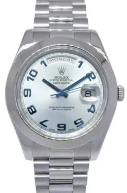 ROLEX DAY-DATE II PRESIDENT PLATINUM ICE BLUE ARABIC 41MM WATCH B/P  V 218206