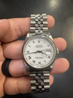 ROLEX 16200 DATEJUST WHITE ROMAN DIAL JUBILEE BRACELET 