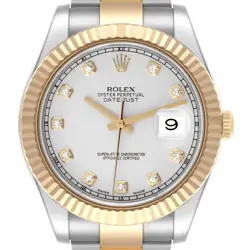 ROLEX DATEJUST II 41 STEEL YELLOW GOLD SILVER DIAMOND DIAL MENS WATCH 116333
