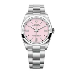 ROLEX OYSTER PERPETUAL WATCH 36MM PINK INDEX HOUR MARKERS DIAL STAINLESS STEEL