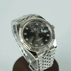 100%Auth♔Rolex♔ Datejust 41mm Men's Watch 10P Diamond Grey Dail Oyster