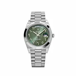 ROLEX DAY-DATE 228206 PLATINUM  OLIVE GREEN ARABIC DIAL