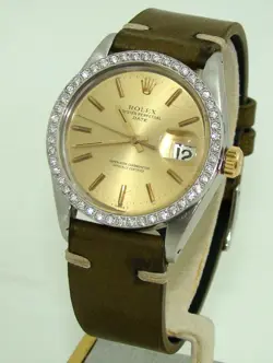 ROLEX 35mm MEN's STEEL & 14K GOLD DATE DIAMOND BEZEL AUTOMATIC WATCH 1500 C.1968