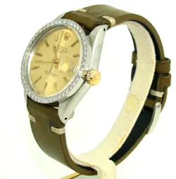 ROLEX 35mm MEN's STEEL & 14K GOLD DATE DIAMOND BEZEL AUTOMATIC WATCH 1500 C.1968