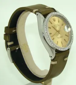 ROLEX 35mm MEN's STEEL & 14K GOLD DATE DIAMOND BEZEL AUTOMATIC WATCH 1500 C.1968