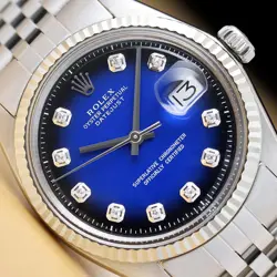 ROLEX MENS DATEJUST BLUE VIGNETTE DIAMOND DIAL 18K GOLD SS WATCH W/ JUBILEE BAND