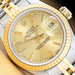 ROLEX LADIES DATEJUST 69173 CHAMPAGNE DIAL 18K GOLD STAINLESS STEEL WATCH