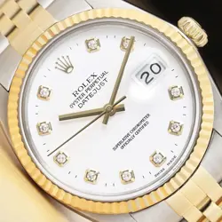 ROLEX MENS DATEJUST WHITE DIAMOND DIAL 18K YELLOW GOLD & STEEL WATCH 16013