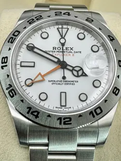 ♛ Rolex Explorer II 42mm 216570 White/Orange Steel GMT MINT SuperFullSet W/Extrs