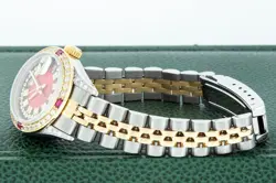 Rolex Lady DateJust Red Diamond Watch Steel and 18k Gold Diamond Ruby Bezel