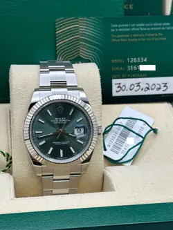 2023 ROLEX 126334  DATEJUST 41 MINT GREEN DIAL STAINLESS STEEL BOX PAPER