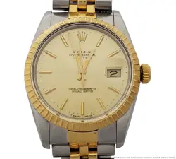ROLEX DATE 15053 18K GOLD SS CHAMPAGNE DIAL JUBILEE BRACELET VINTAGE WATCH 	